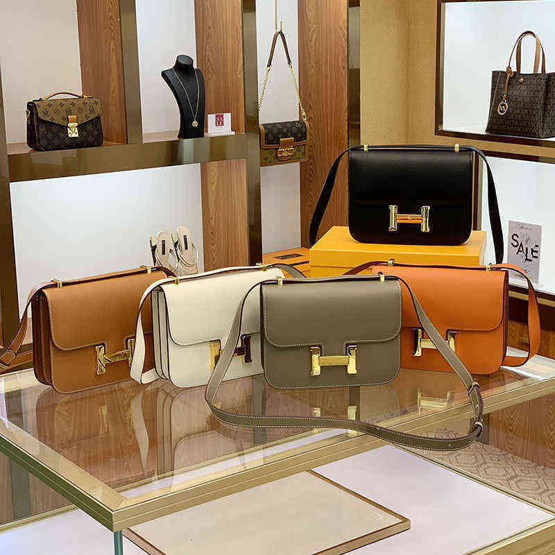 

Designer Bags Herme Constancebag Handbags new h-button Kangkang leather temperament stewardess Bag Fashion Portable Single Shoulder Messenger women's, Elephant gray