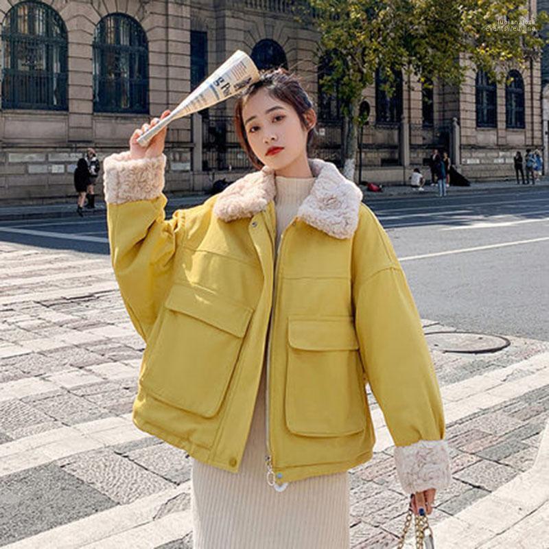 

Women' Down & Parkas Short Coat 2022 Korean Version Of Loose Lamb Wool Padded Japanese Bat Sleeve Lapel Cotton Jacket Feminine Luci22, Yellow