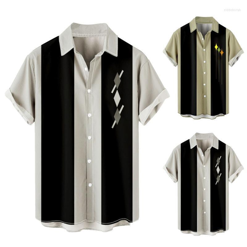 

Men' Casual Shirts Mens Fashion Black White Stripe Button Down Short Sleeve Hawaiian Shirt Beach Holiday Slim Fit Party TopsMen' Eldd22, Gy