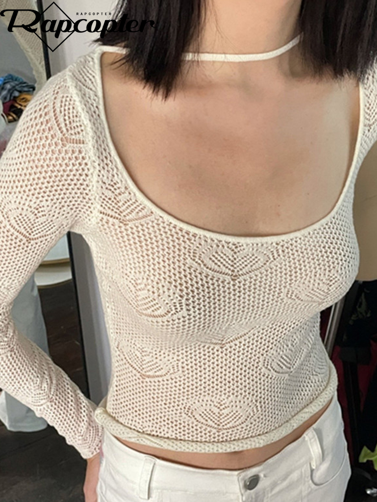 

Rapcopter Y2K Heart Cute Sweaters Knitted Skin O Neck Bandage Full Sleeve Jumpers Women Retro Thin Pullovers Prepply Harajuku 220816