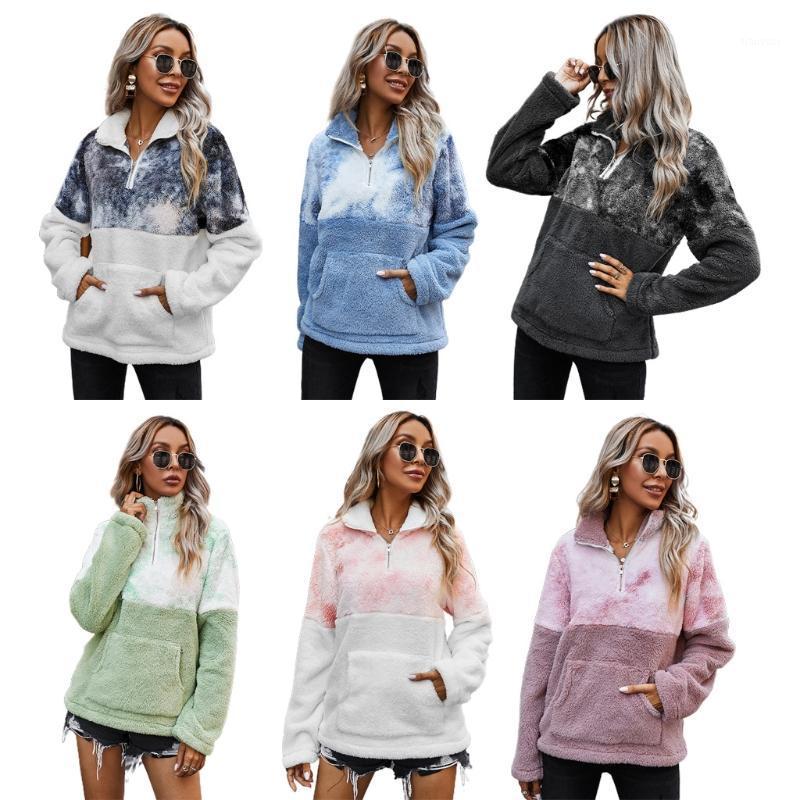 

Women Tie-Dye Color Block Sweatshirt Half Zip Lapel Long Sleeve Plush Loose Tops J78E Women's Hoodies & Sweatshirts, Pink