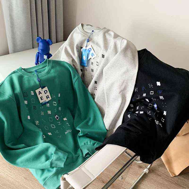 

Oversized Sweatshirt Embroidered Men's Women's ADER Green Pullover T220726, 03
