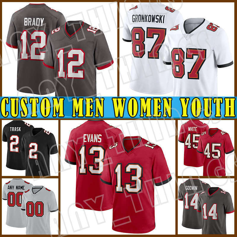 

12 Tom Brady 87 Rob Gronkowski custom Mike Evans Men Chris Godwin Football Jersey Devin White Kyle Trask Logan Hall Antoine Winfield Jr Jason Pierre-Paul Lavonte David, Custom women(haidao)