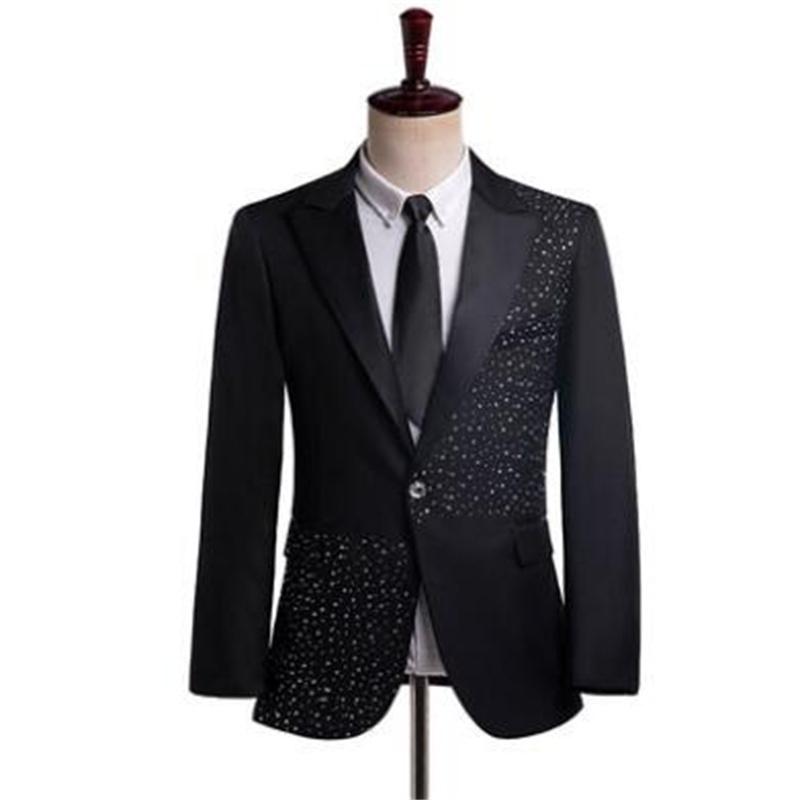 Men&#039;s Suits & Blazers Fashion Men White Wedding Groom Diamond Clothes Choir Host Costume Stage Dress Black Jacket Latest DesignMen&#039;s-image-773425409