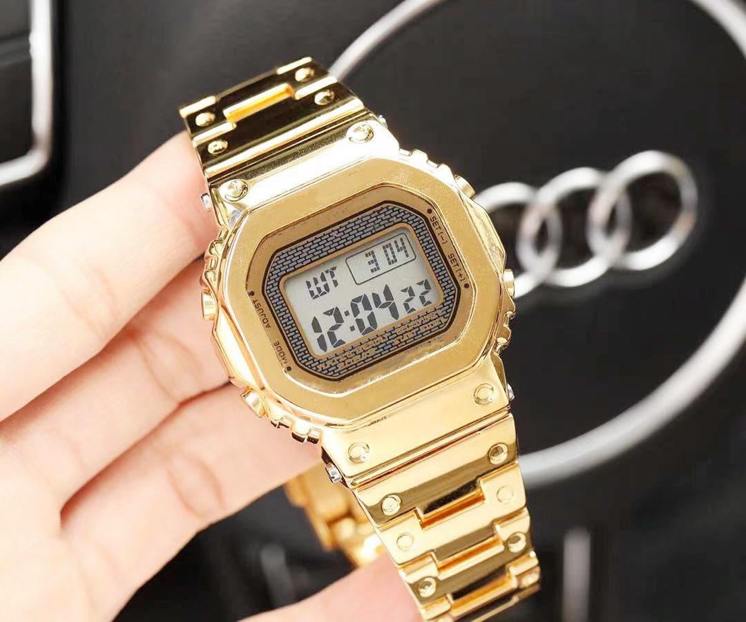 B5000 Iced Out Watch Sports Quartz Digital Men's Watch Full Fonction LED en acier inoxydable carré automatique Hands Série GMW Time World Time Au