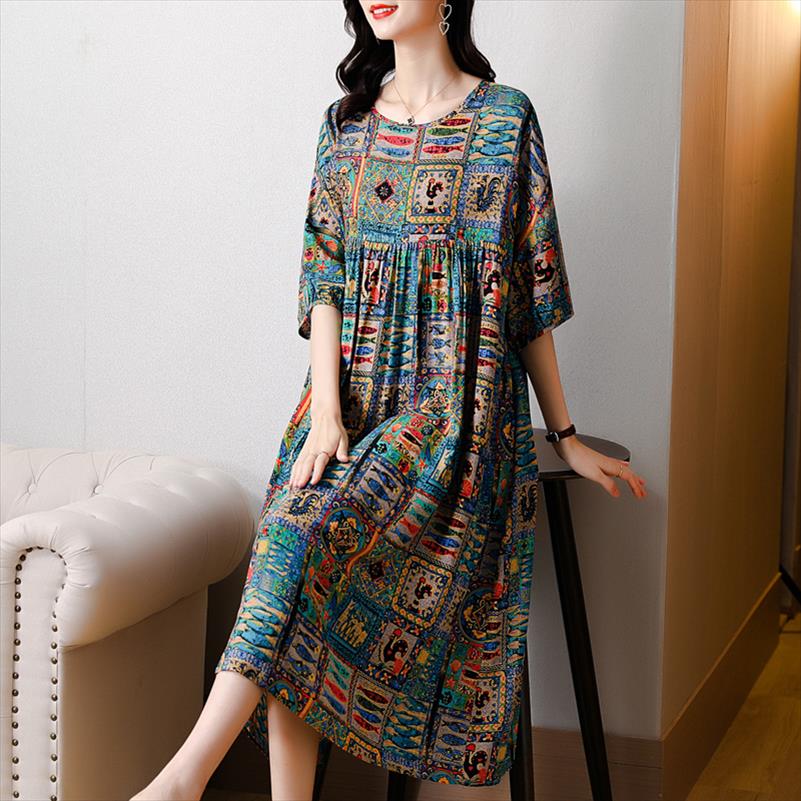 

Floral Chiffon Mesh Casual Beach Midi Dress Summer Vintage Loose 4xl Plus Size Elegant Women Bodycon Party Vestidos, As picture