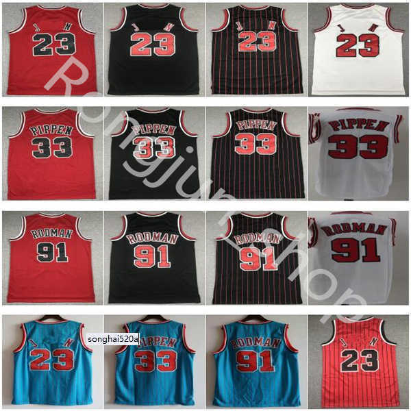 

2021 Basketball Jersey Mens 23 Michael Scottie 33 Pippen Mesh Retro Dennis 91 Rodman Striped Blue Red Black White High Quality''nba''jersey