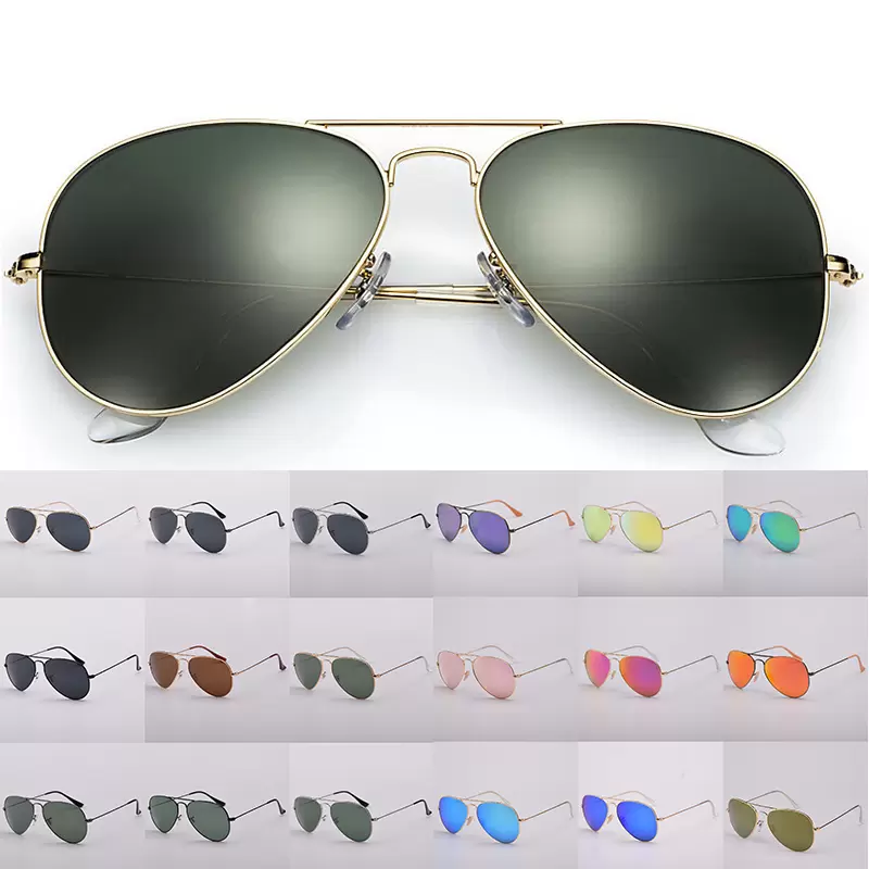 

Designer Pilot Sunglasses for Men Vintage Aviation Woman Real Glass Mirror Lens Metal Frame UV400 Protection Brand Shades Anti Glare Driving Sunnies with box