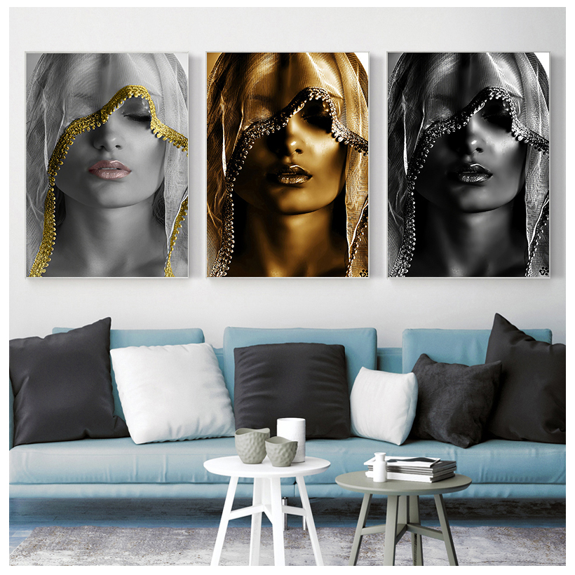 

Modern gold makeup woman Dipintisu poster abstract canvas printed painting interior living room mural