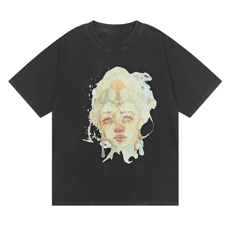 

men tshirts designer clothes t shirt rainbow half-portrait print graphic tee washed distressed t-shirt high street graffiti print shirts Wrinkle 4XL, Style no. 22