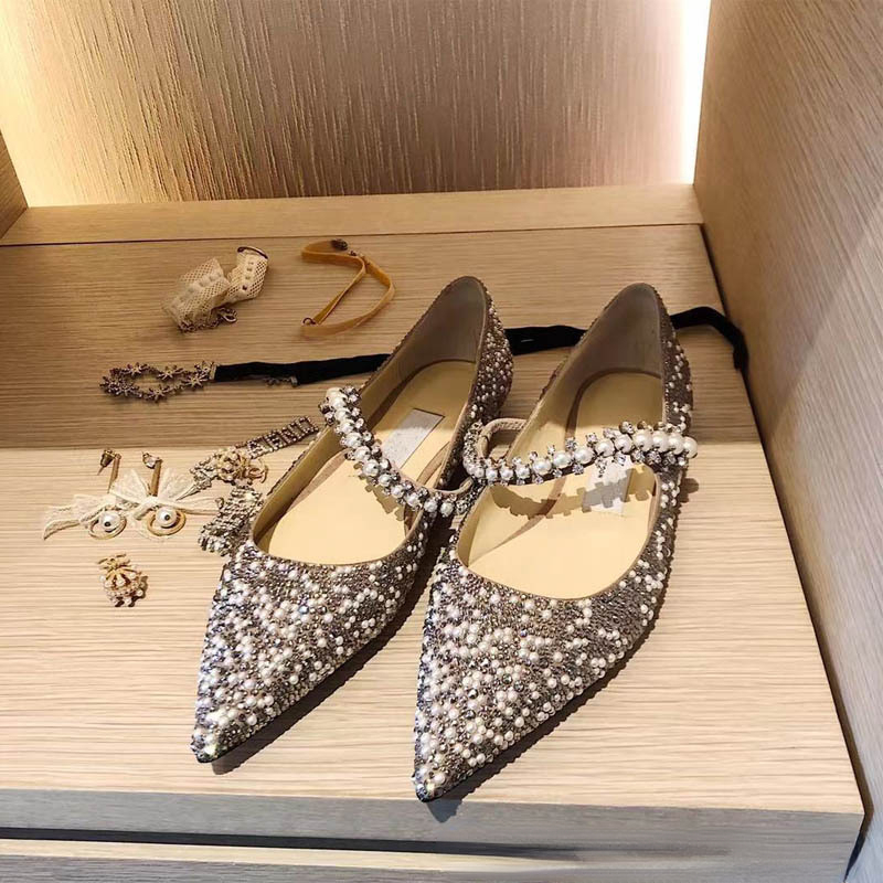 

2022 Rhinestone Pearl Sparkling Designer Shoes Crystal Pointed Toes Pumps, Silver 9cm