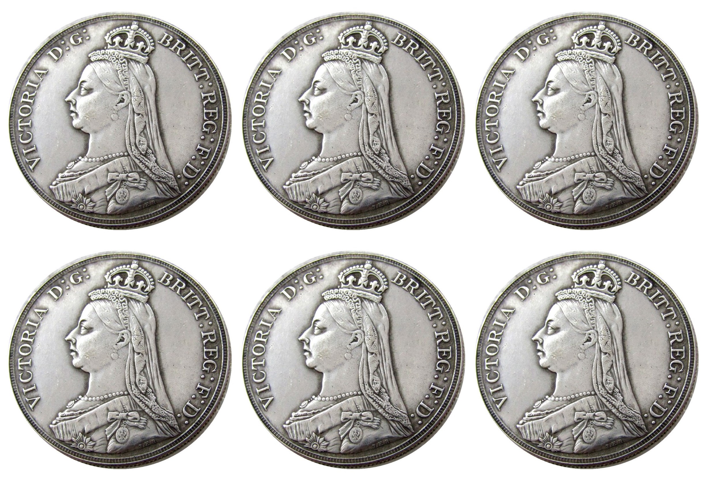 

England UK A Set Of (1887-1892) 6pcs One Crown Queen Craft Victoria Silver Plated Copy Coin metal dies manufacturing