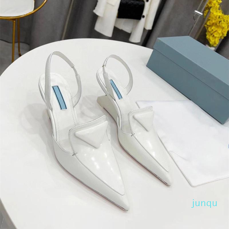 Sandales à talons hauts et bout pointu pour femmes, en cuir verni, avec sangle arrière, de styliste, nouvelle chaussure de printemps, 2022