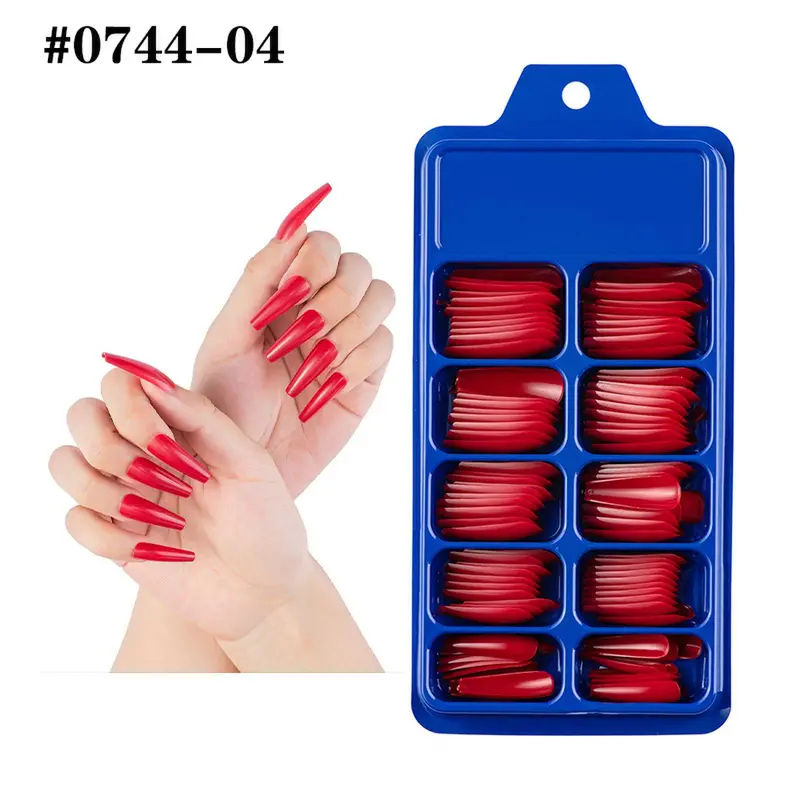 100pcs False Nails Press On Red Use Designs With Glue Nail Supplies Coffin Ballerina Clear Full Cover Manicure Fake Tips-image-784592331