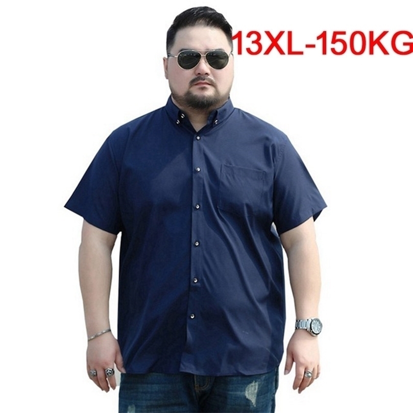 

men 8XL 9XL shirts 10XL 7XL plus size big larger 5XL 6XL short sleeve summer dress plaid casual navy blue 220401, The photo color