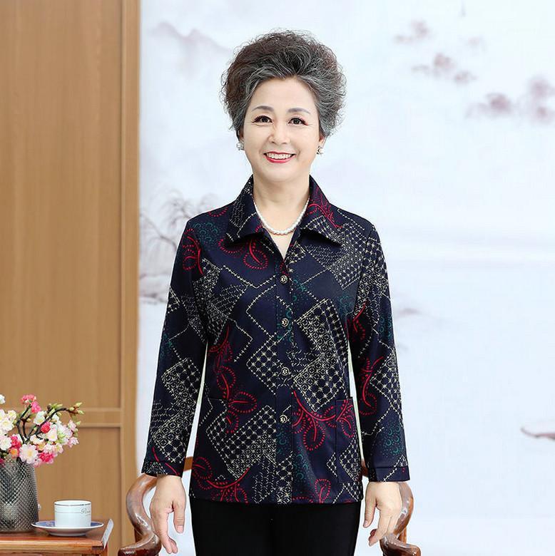 

Printed Shirt Grandma Clotheing Casual Plus Size Spring Autumn Women Blouse Middle Age Mother Long Sleeve Tops Women's Blouses & Shirts