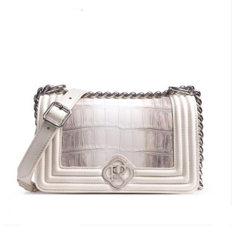 

Evening Bags Ouluoer Imported Crocodile Skin Small Square Bag White Leather One-shoulder Cross-slung Light Luxury Niche Versatile