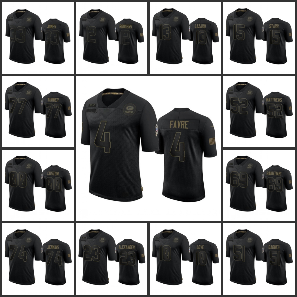 

Jersey Green Bay''Packers''Men #69 David Bakhtiari 12 Aaron Rodgers 4 Brett Favre''NFL''Women Youth Custom Black Salute to Service Limited