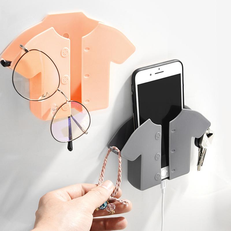 

Hooks & Rails Wall Mounted Mobile Phone Holder Charger Hook Dock Hanging Stand Organizer Remote Control Multifunction