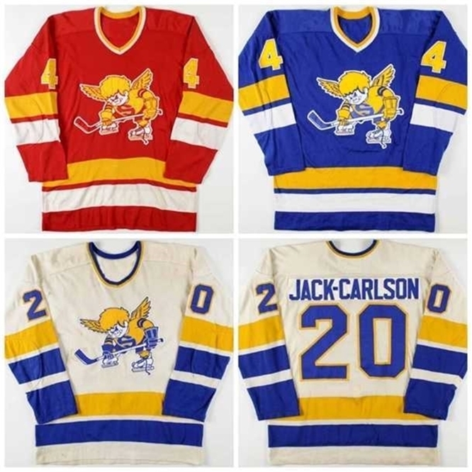 Ceuf 40uf Tage 1970-76 20 Jack Carlson Mike Walton 4 Ray McKay Minnesota Morning Saints Hockey Jersey Pas elke speler of naam aan