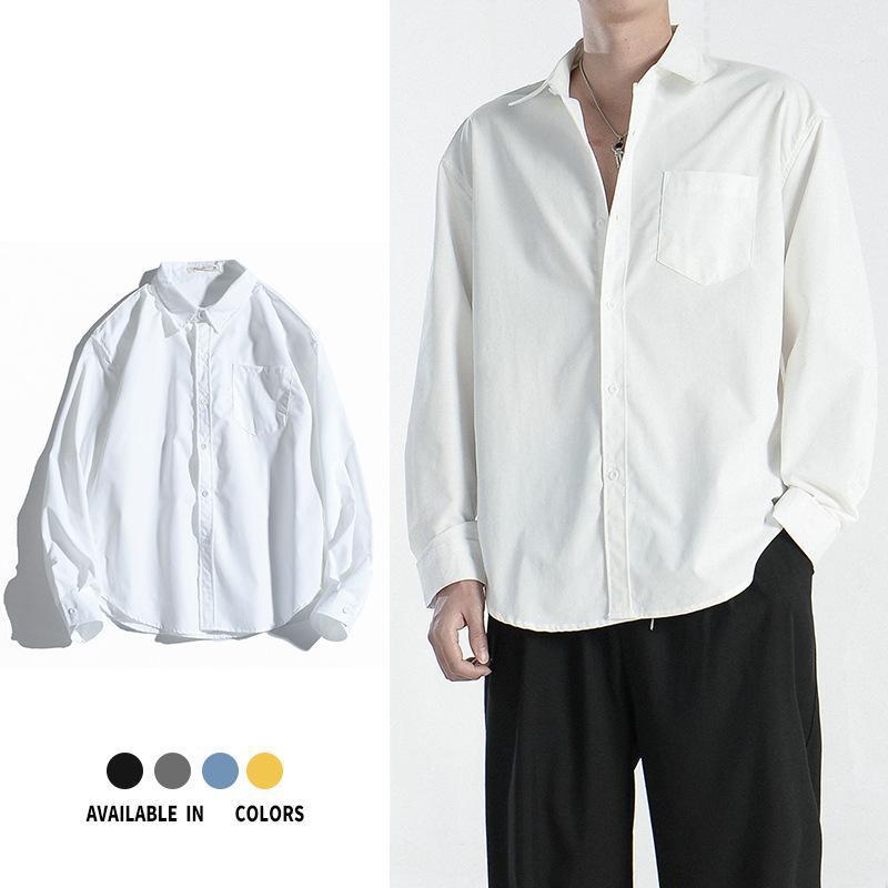 

Men's Casual Shirts 2022 Autumn Classic White Shirt Solid Color All-match Loose Long-sleeved Thin Jacket For Men, Black