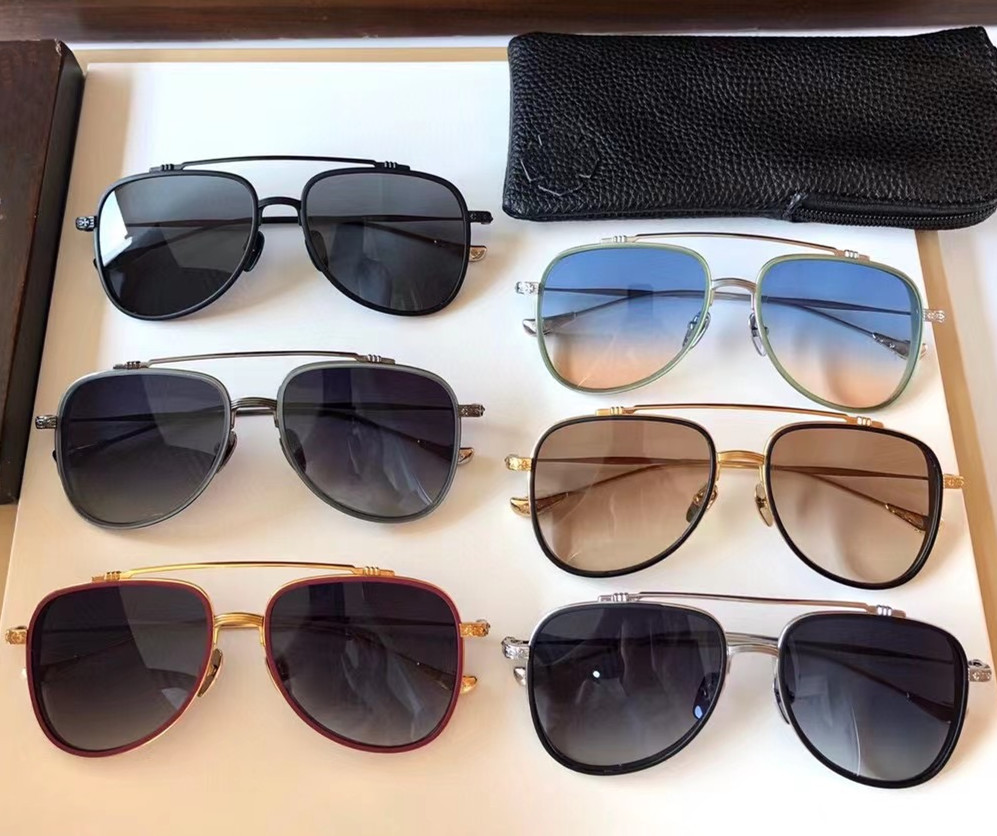 

Brand Designer Sunglasses Men Titanium Frame Eyeglasses Double Beam Mens Eyewear Fashion Personality Women Men Gray/brown Lenses Sun Glasses with Case