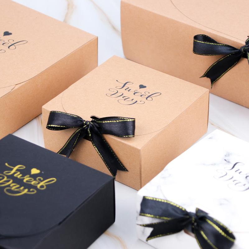 

Gift Wrap 5pcs/ Black White Kraft Paper Box Event Party Supplies Packaging Wedding Birthday Packing Support Custom Logo