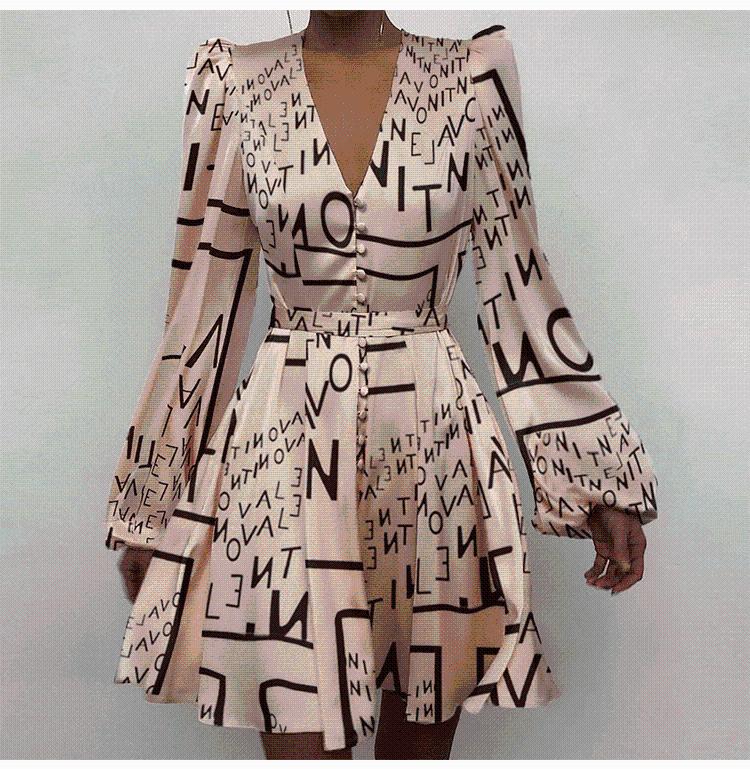 

Party Dresses 2022 European And American Fashion Princess Long Sleeve V-neck Dress For Women Knee-Length Lantern, Pink