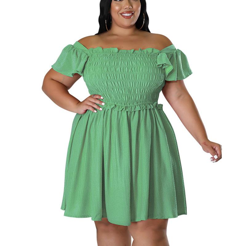 

Plus Size Dresses 5XL Summer For Women Sexy Off Shoulder Solid Mini Dress Elegant Short Sleeve Big Party Beach DressPlus, Beige