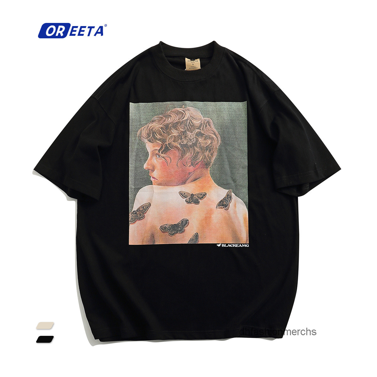 

designer t shirt Or mens wear new brand portrait high-definition printed loose half sleeve shirt all cotton tshirts men summer clothes, Black