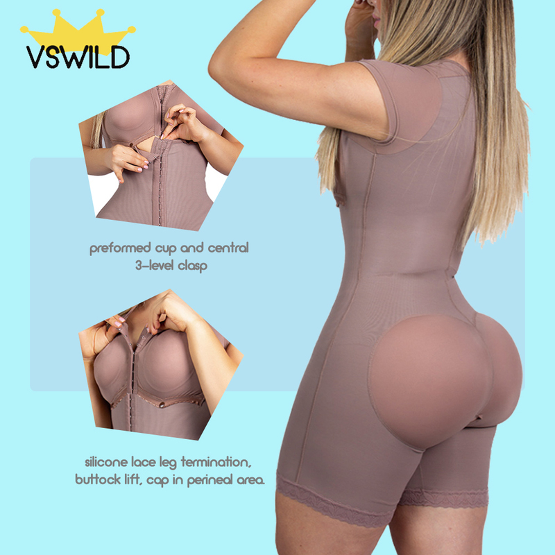 

Adjustable Hook Fajas Colombianas Waist Corset And Eye Front Closure Short Sleeve Women Shapewear With Bra 220512, Purple