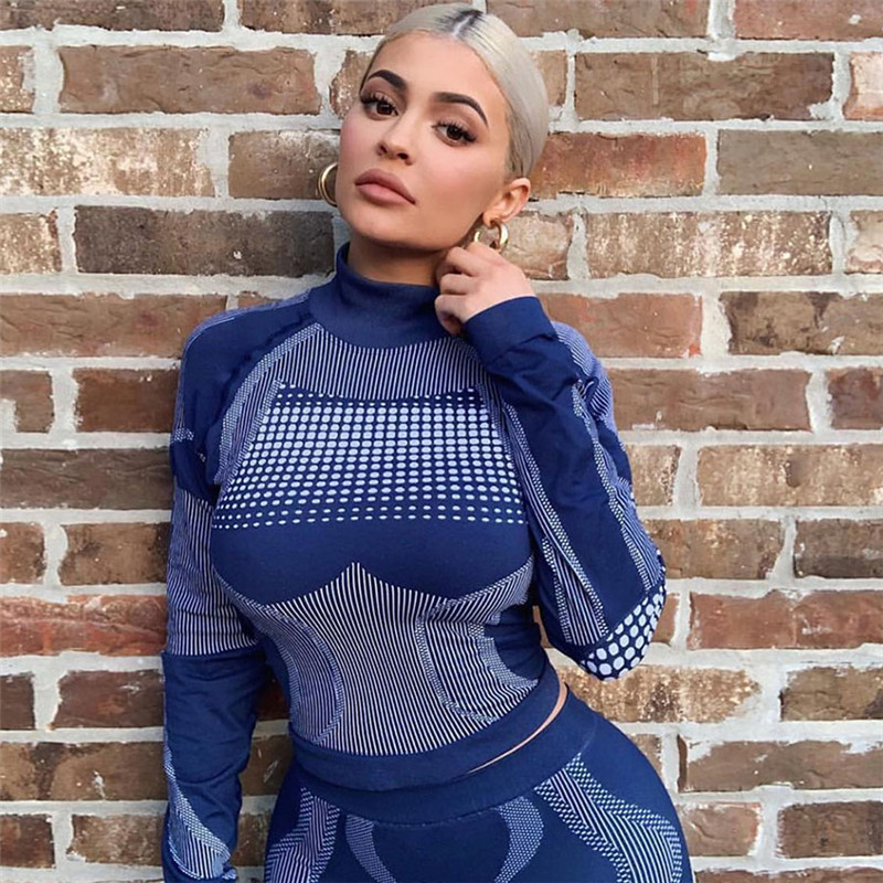 GXQIL Workout Clothes for Women Dry Fit Sportswear Woman 2020 Fitness Sports Suit Female Print Gym Yoga Set Jogging Femme Blue L Y200328