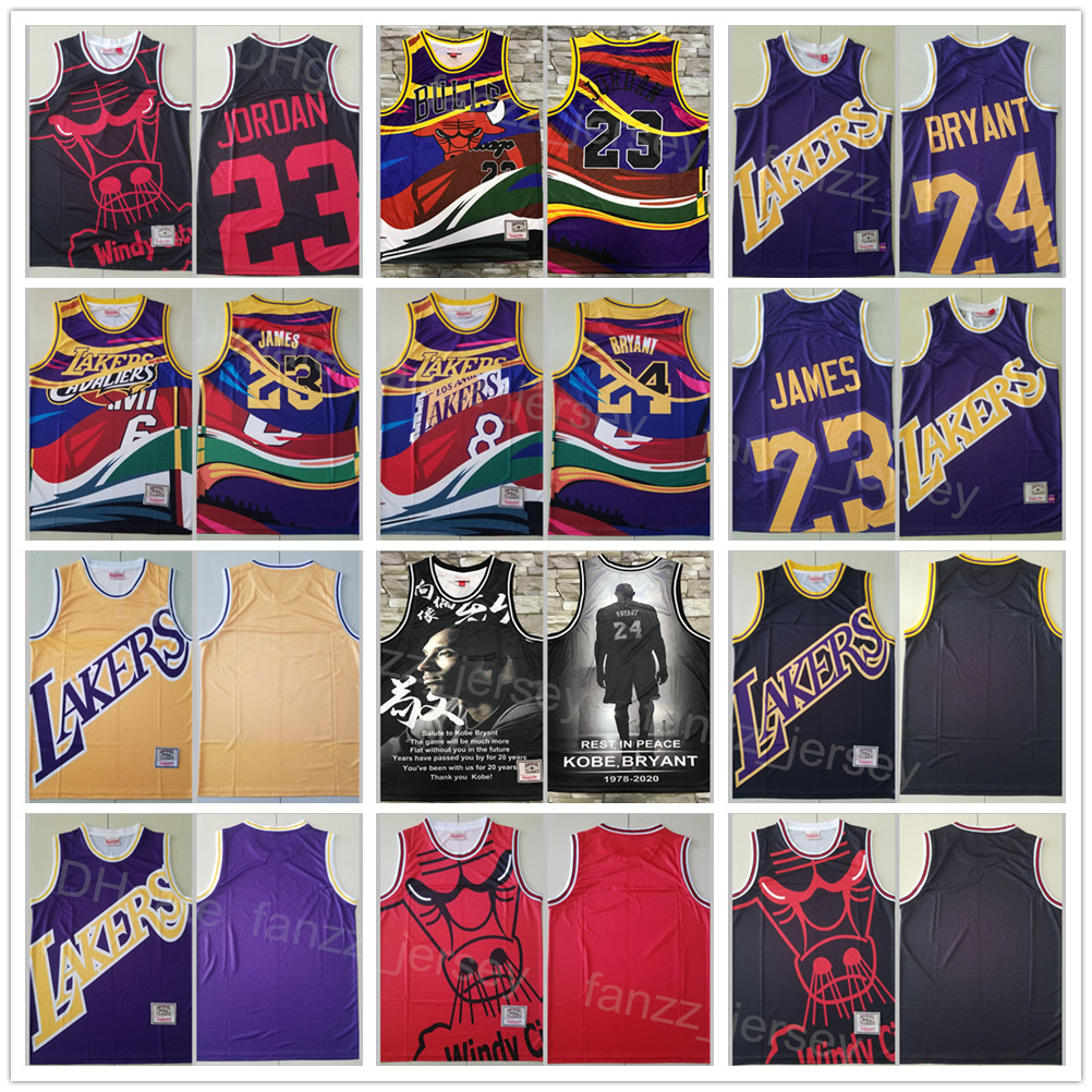 

Retro Mitchell and Ness Basketball Bryant Vintage Jersey Michael LeBron James 23 Black Red White Yellow Purple Team Color For Sport Fans Breathable Big Team Logo