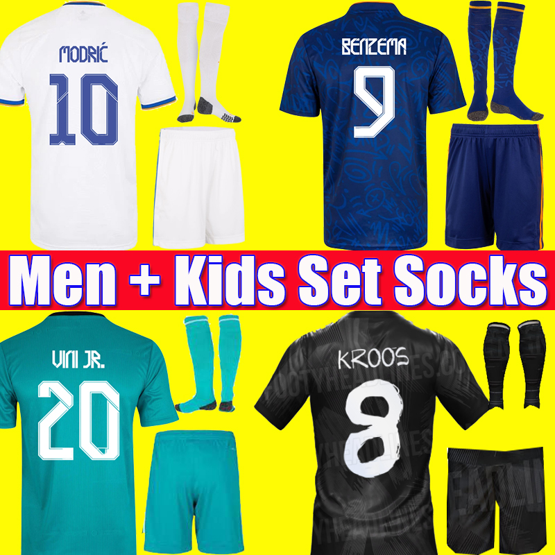 

BENZEMA soccer jerseys 21 22 football shirt CAMAVINGA ALABA HAZARD ASENSIO MODRIC MARCELO VALVERDE camiseta men + kids kit 2021 2022 4th uniforms fourth, Away kids