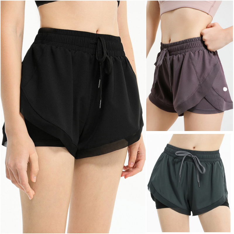 

LU-2028 Womens Yoga Outfits High Waist Running Shorts Exercise Adult Short Pants Fitness Wear Girls Elastic Pants Sportswear Prevent, Black