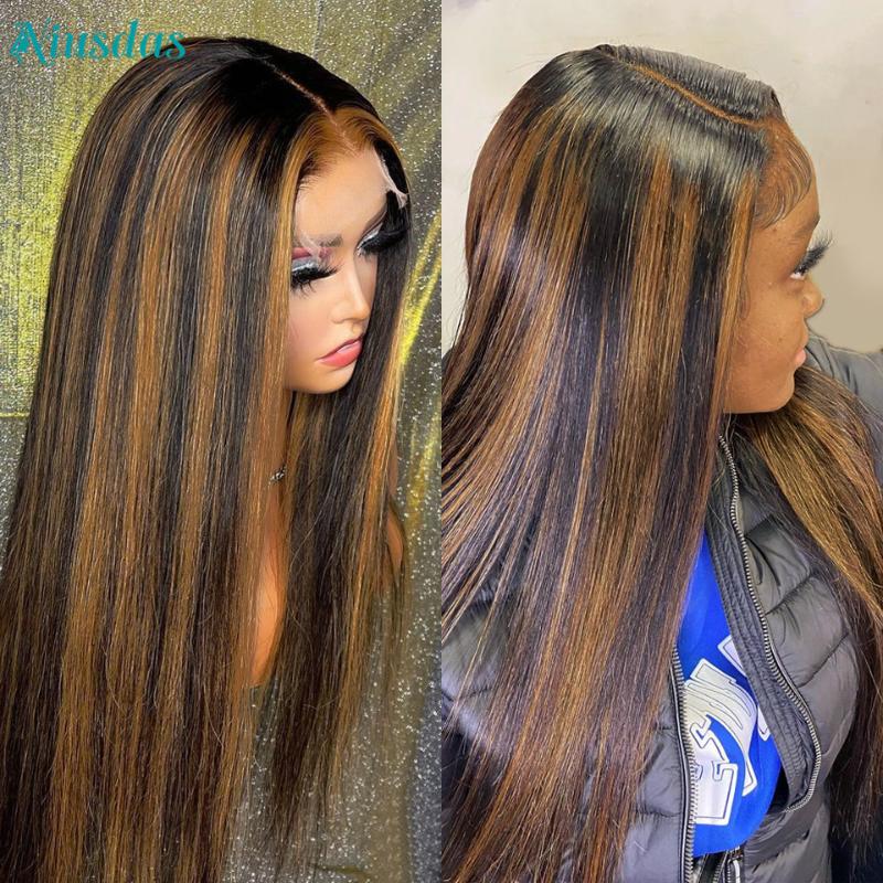 

Lace Wigs Highlight Wig Human Hair 4 Straight Front Brazilian Closure For Women Niusdas WigsLace, As pic