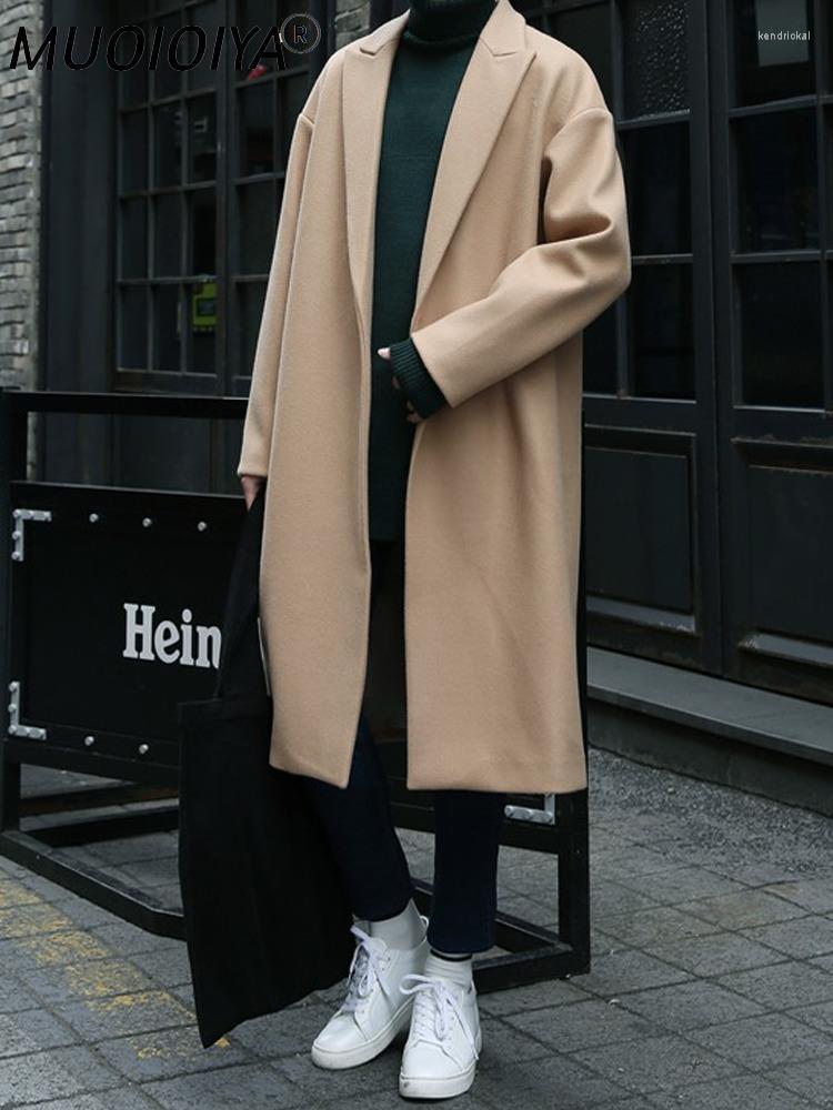 

Men' Wool & Blends 2022 Autumn Winter Fashion Men Large Size Outwear Solid Casual Long Woolen Windbreaker Male Korea Style Trench Coat D176, Black