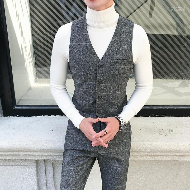 

Mens Single Breasted Vest Men Plaid Dress Wedding Suit Waistcoat Male Red Gray Casual Gilet Slim Fit Business Tops Man Guin22, Light gray-mj89