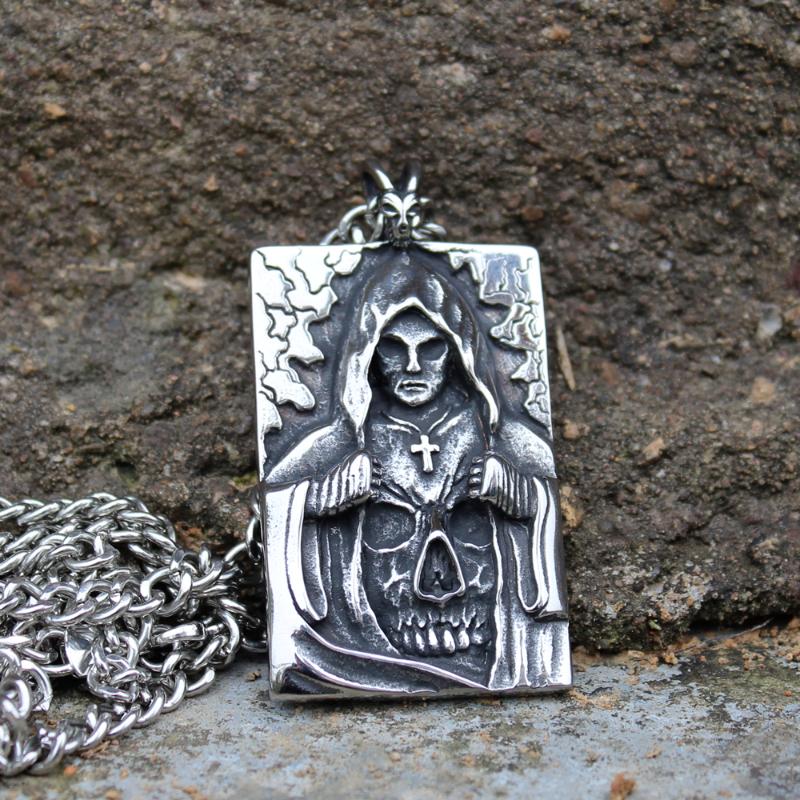

Pendant Necklaces Mens Stainless Steel Death Satan Cross Skeleton Skull Silver Color Punk Fashion Biker Demon JewelryPendant