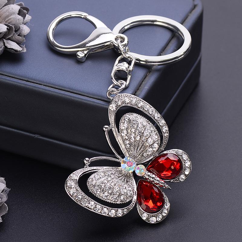 

Keychains EASYA Red Blue Big Rhinestone Butterfly Keychain Chaveiro Cute Fashion Crystal Insect Charm Pendant Handbag Accessories Key Ring