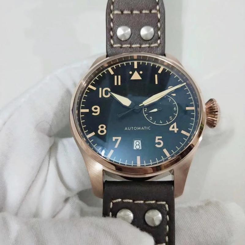 

Wristwatches Mens Watch Waterproof Automatic Mechanical Big 7 Day Power Reserve Brown Cow Leather Rose Gold Black Man Watches