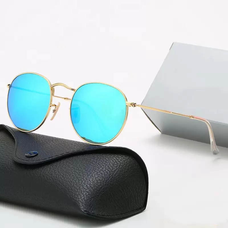 

Classic Round Sunglasses Brand Designer UV400 Eyewear Metal Gold Frame Sun Glasses Men Women Mirror Sunglasses Polaroid glass Lens With Box