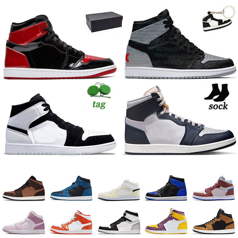 

Georgetown Patent Bred High Mid OG Basketball Shoes 1 1s Designer Mens Women Jumpman Bubble Gum All Black White Linen Team Red Off Authentic Sneakers With Box, C64 high og valentines day 36-40