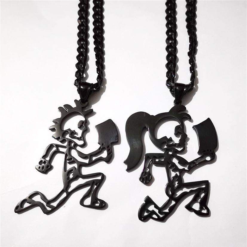 

Stainless Steel Hatchetman BLACK juggalette Skeleton 2 S steel CHARM INSANE CLOWN POSSE TWIZTID RARE &black Curb chain neckl2656
