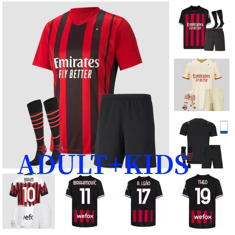 

22 23 GIROUD AC Milans soccer jersey IBRAHIMOVIC football shirt 2022 2023 TONALI REBIC Camiseta de futbol KJAER THEO BRAHIM R.LEAO LAZETIC Fourth 4th adult kids kit set, 21/22