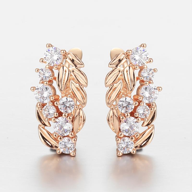 

Dangle & Chandelier Elegant Trend 585 Rose Gold White Cubic Zircon Leaves Drop Earrings For Women Girls Full Clear Crystal Stone Jewelry GE3
