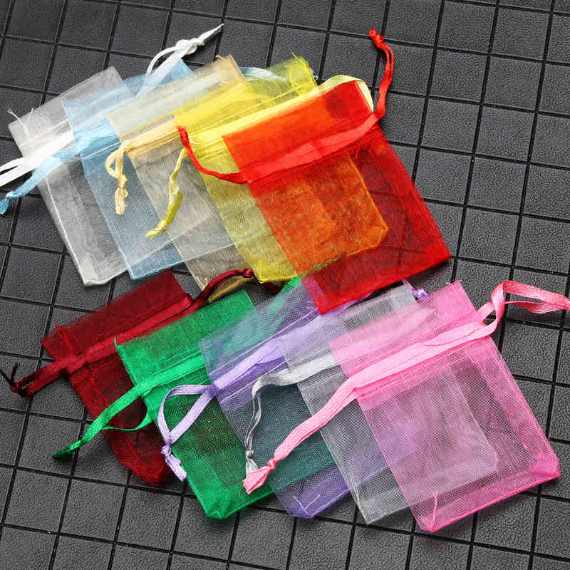 

50pcs/lot 4Size Tulle Drawstring Organza Jewelry Packaging Candy Wedding Bags Party Gifts Pouches Wholesale