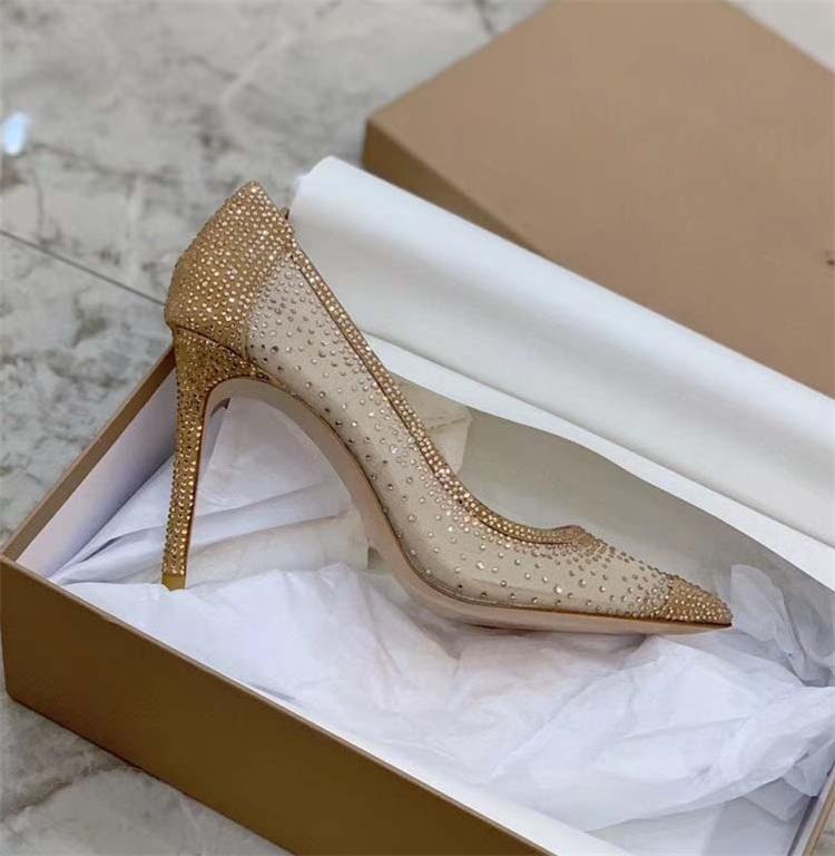 

Dress Shoes Sell Glitter Rhinestones Women Pumps 5CM Crystal Mesh Summer Lady Pointed Toe High Heels Party Prom, 10cm