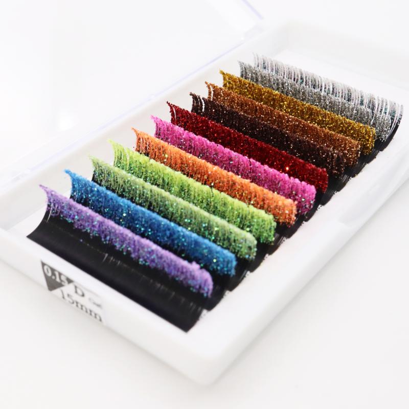 Faux cils mélangent des couleurs paillettes mode brillante extension de cils colorée individuelle fausse maquillage pour les yeux