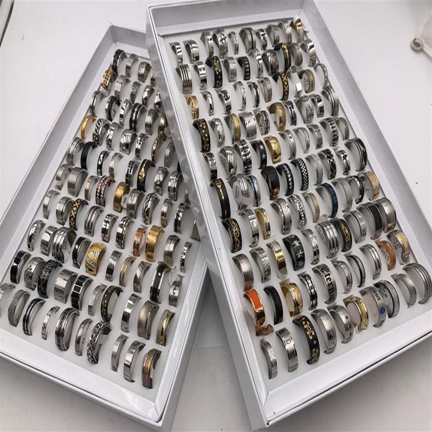 

Whole 50pcs/Lots Mens Mixed Style Titanium steel Stainless Steel Jewelry rings For Party Gift Wedding Rings276B
